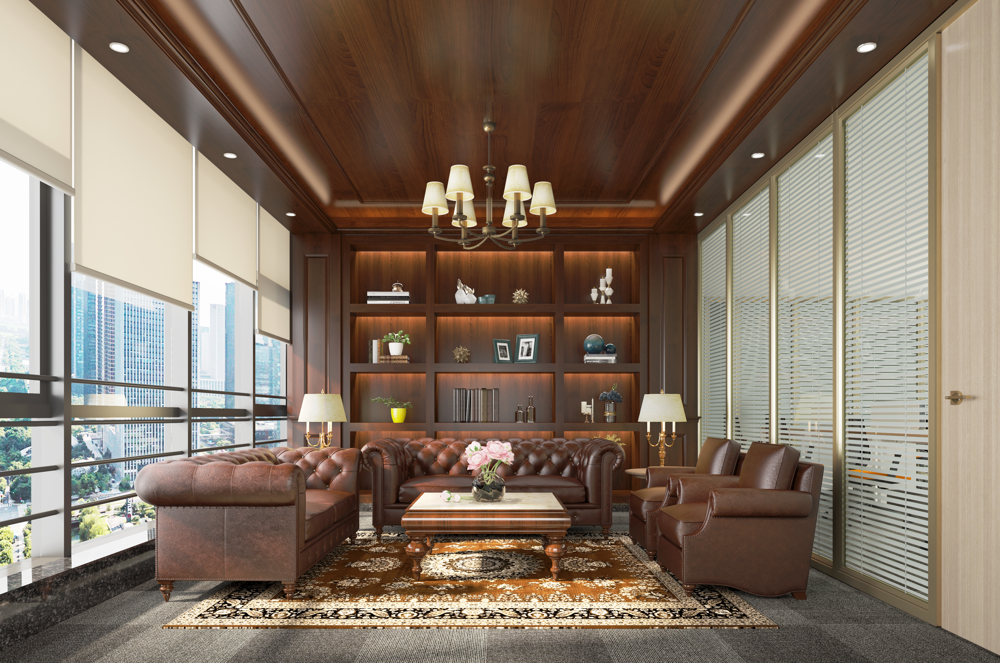 這三個(gè)元素的融入，新中式風(fēng)辦公室便渾然而成